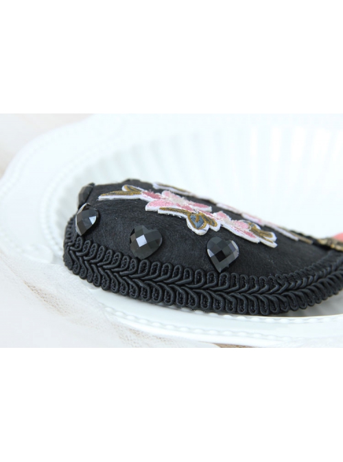 Retro Fashion Pink Embroidery Flower Black Resin Diamond Show Top Hat Hairpin