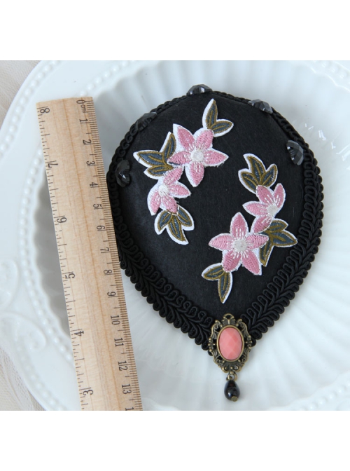 Retro Fashion Pink Embroidery Flower Black Resin Diamond Show Top Hat Hairpin