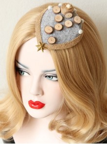 Fashion Handmade Holiday Female Personality Wood Chips Hemp Rope Stars Gray Top Hat Hairpin