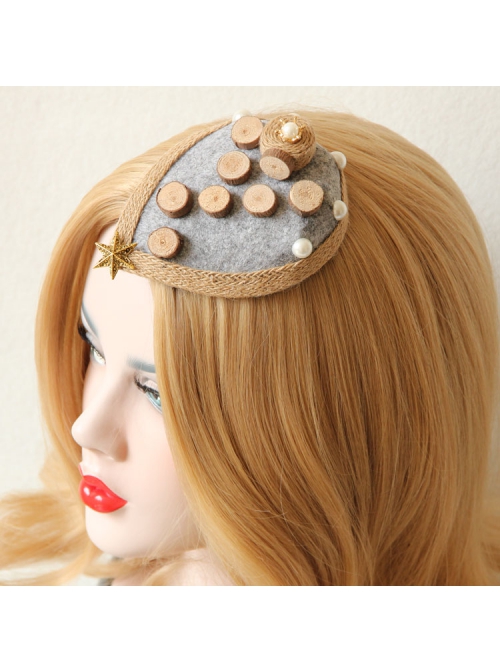 Fashion Handmade Holiday Female Personality Wood Chips Hemp Rope Stars Gray Top Hat Hairpin