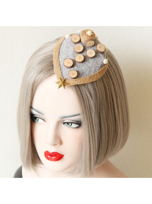 Fashion Handmade Holiday Female Personality Wood Chips Hemp Rope Stars Gray Top Hat Hairpin