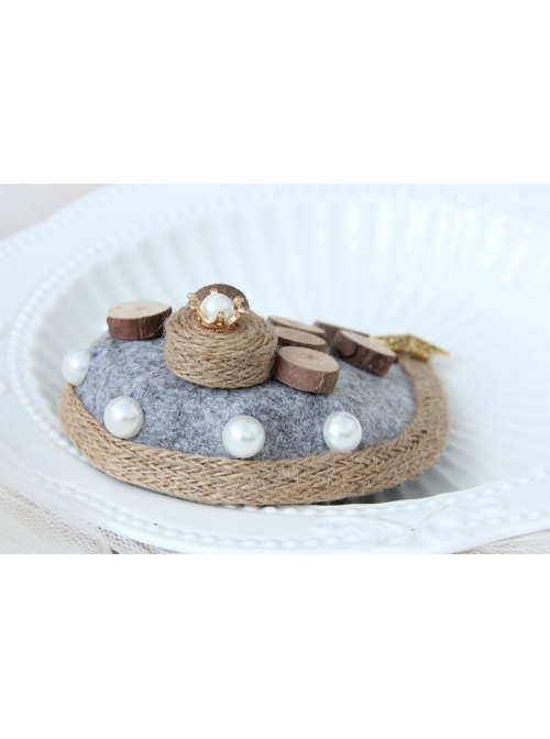 Fashion Handmade Holiday Female Personality Wood Chips Hemp Rope Stars Gray Top Hat Hairpin
