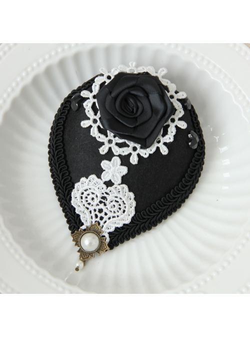 Exquisite Fashion Gothic Retro Black Rose White Lace Banquet Party Prom Flower Top Hat Hairpin