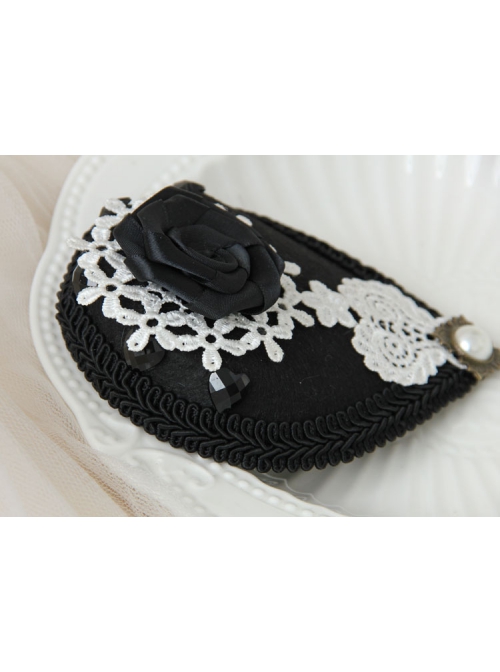 Exquisite Fashion Gothic Retro Black Rose White Lace Banquet Party Prom Flower Top Hat Hairpin