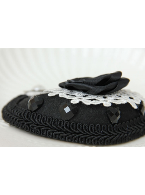 Exquisite Fashion Gothic Retro Black Rose White Lace Banquet Party Prom Flower Top Hat Hairpin