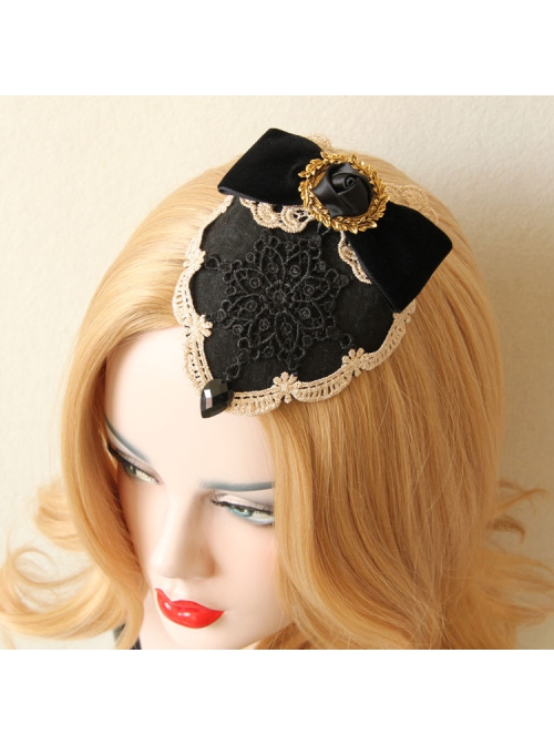 Gothic Fashion Retro All-Match Black Bow Lace Rose Top Hat Hairpin