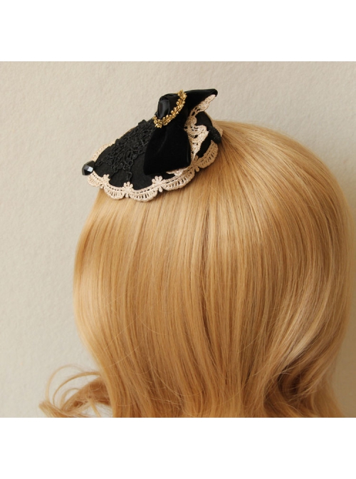 Gothic Fashion Retro All-Match Black Bow Lace Rose Top Hat Hairpin
