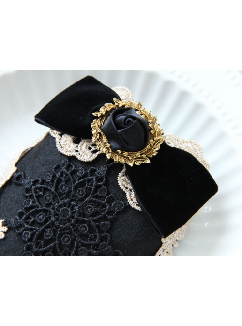 Gothic Fashion Retro All-Match Black Bow Lace Rose Top Hat Hairpin