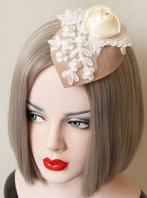 Fashion Retro White Butterfly Rose Flower Pearl Lace Top Hat Hairpin