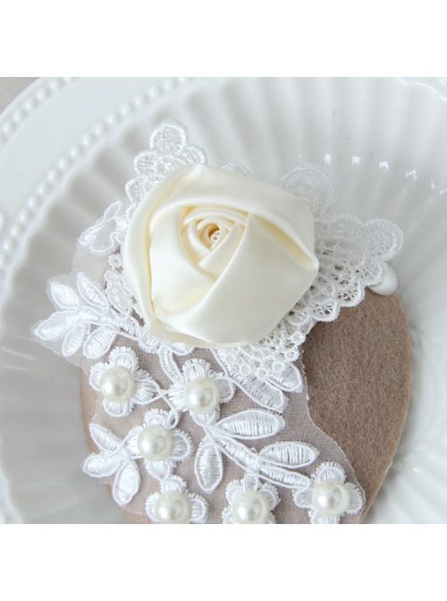 Fashion Retro White Butterfly Rose Flower Pearl Lace Top Hat Hairpin