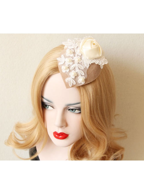 Fashion Retro White Butterfly Rose Flower Pearl Lace Top Hat Hairpin