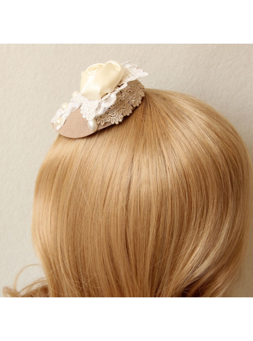 Fashion Retro White Butterfly Rose Flower Pearl Lace Top Hat Hairpin