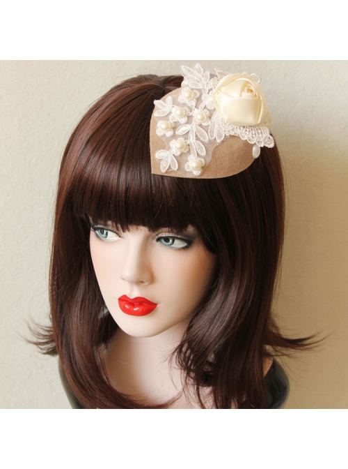 Fashion Retro White Butterfly Rose Flower Pearl Lace Top Hat Hairpin