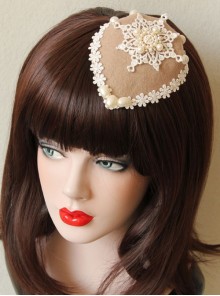 Fashion Personality Sweet Beige All-Match Lady White Lace Pearl Top Hat Hairpin