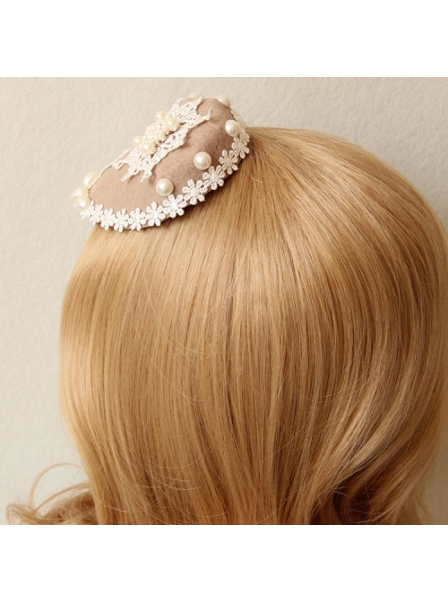 Fashion Personality Sweet Beige All-Match Lady White Lace Pearl Top Hat Hairpin