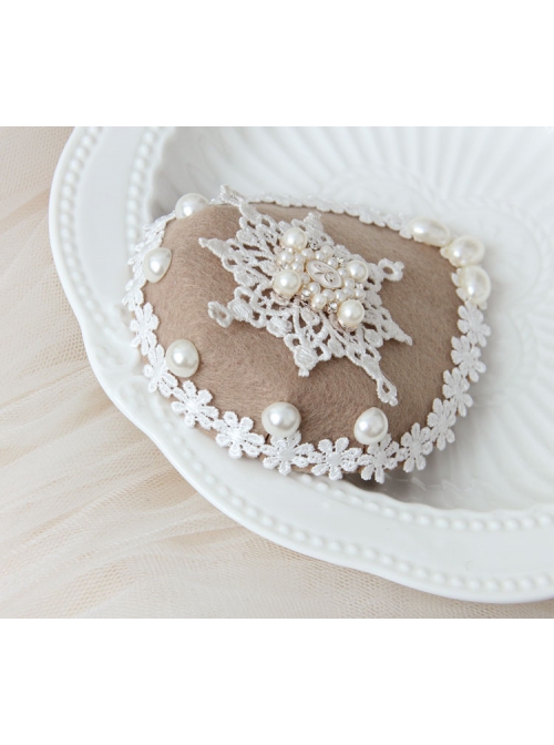 Fashion Personality Sweet Beige All-Match Lady White Lace Pearl Top Hat Hairpin