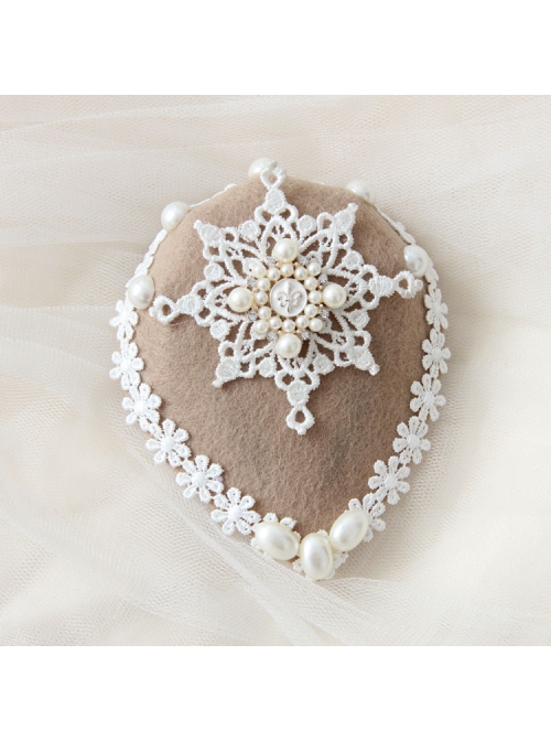 Fashion Personality Sweet Beige All-Match Lady White Lace Pearl Top Hat Hairpin