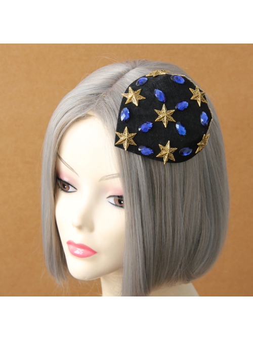 Cute Fashion Retro Golden Star Sapphire Party Black Top Hat Hairpin