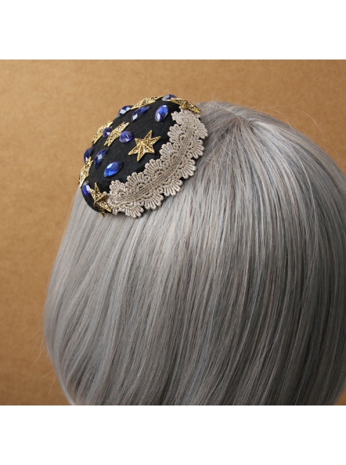 Cute Fashion Retro Golden Star Sapphire Party Black Top Hat Hairpin