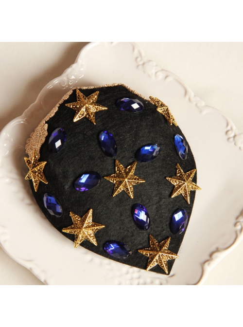 Cute Fashion Retro Golden Star Sapphire Party Black Top Hat Hairpin