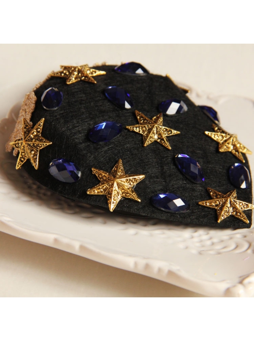 Cute Fashion Retro Golden Star Sapphire Party Black Top Hat Hairpin