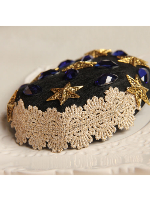 Cute Fashion Retro Golden Star Sapphire Party Black Top Hat Hairpin