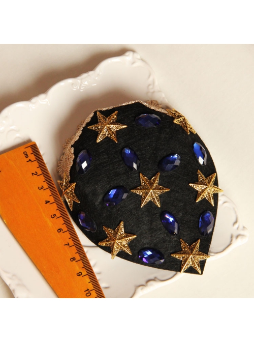 Cute Fashion Retro Golden Star Sapphire Party Black Top Hat Hairpin