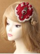 Palace Fashion Retro Bride Red Rose Flower Gemstone White Lace Top Hat Hairpin