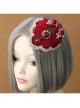 Palace Fashion Retro Bride Red Rose Flower Gemstone White Lace Top Hat Hairpin
