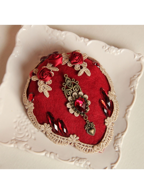 Palace Fashion Retro Bride Red Rose Flower Gemstone White Lace Top Hat Hairpin