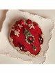 Palace Fashion Retro Bride Red Rose Flower Gemstone White Lace Top Hat Hairpin