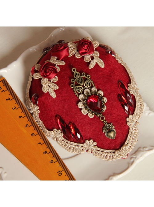 Palace Fashion Retro Bride Red Rose Flower Gemstone White Lace Top Hat Hairpin