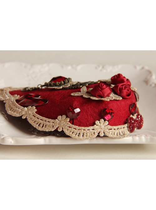 Palace Fashion Retro Bride Red Rose Flower Gemstone White Lace Top Hat Hairpin