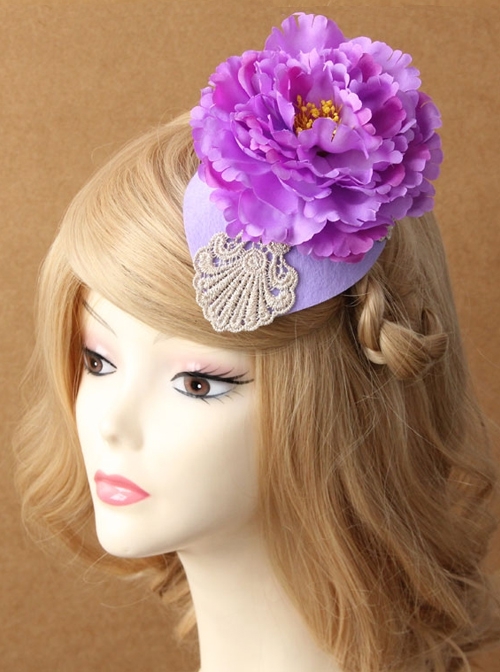 Fashion Retro Leisure Exaggerated Holiday Banquet Purple Flowers Lace Top Hat Hairpin