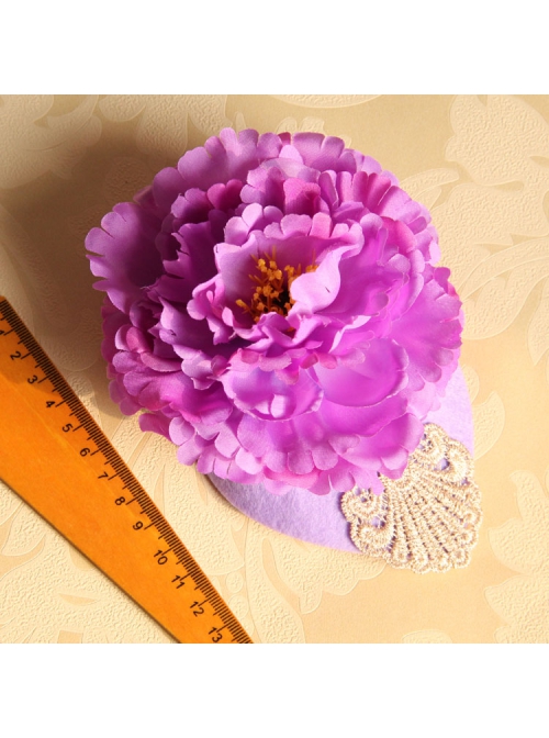 Fashion Retro Leisure Exaggerated Holiday Banquet Purple Flowers Lace Top Hat Hairpin