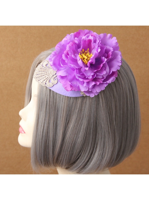 Fashion Retro Leisure Exaggerated Holiday Banquet Purple Flowers Lace Top Hat Hairpin