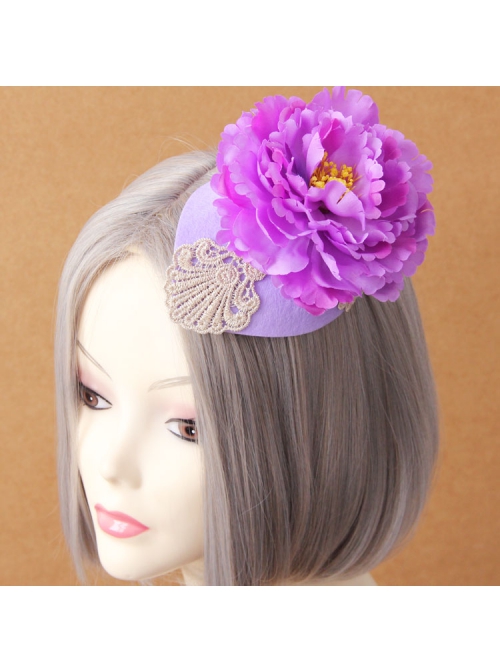 Fashion Retro Leisure Exaggerated Holiday Banquet Purple Flowers Lace Top Hat Hairpin