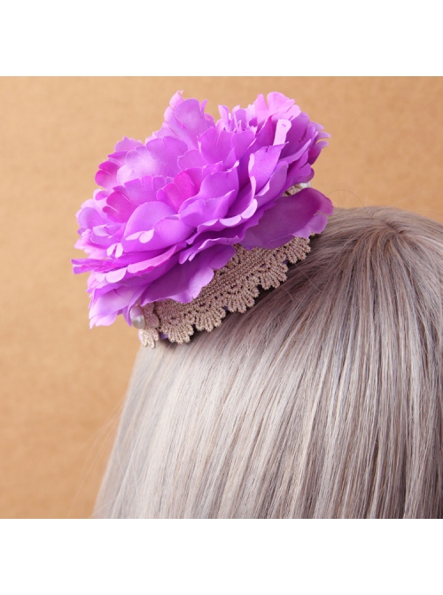 Fashion Retro Leisure Exaggerated Holiday Banquet Purple Flowers Lace Top Hat Hairpin