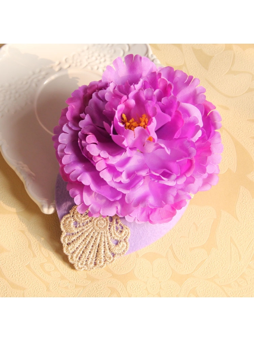 Fashion Retro Leisure Exaggerated Holiday Banquet Purple Flowers Lace Top Hat Hairpin