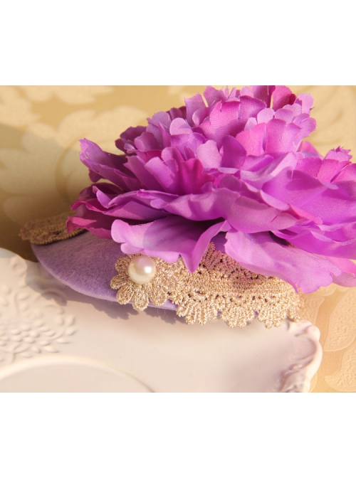 Fashion Retro Leisure Exaggerated Holiday Banquet Purple Flowers Lace Top Hat Hairpin