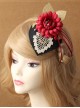 Fashion Female Elegant Retro Dinner Bride Red Flower White Lace Black Top Hat Hairpin