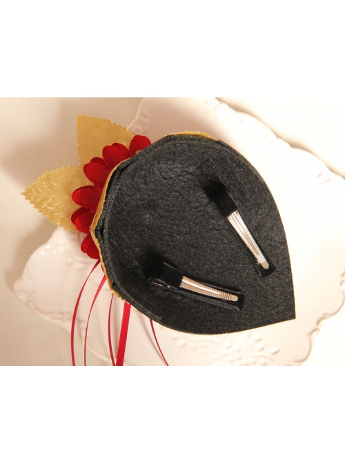 Fashion Female Elegant Retro Dinner Bride Red Flower White Lace Black Top Hat Hairpin