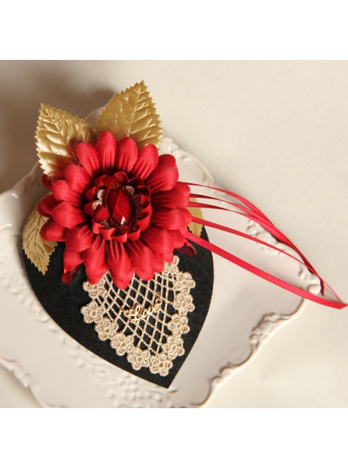 Fashion Female Elegant Retro Dinner Bride Red Flower White Lace Black Top Hat Hairpin