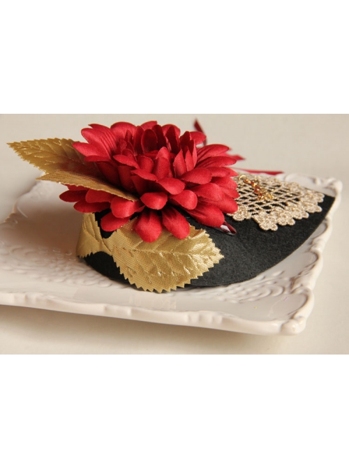 Fashion Female Elegant Retro Dinner Bride Red Flower White Lace Black Top Hat Hairpin