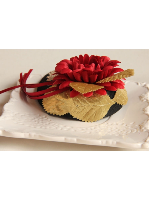 Fashion Female Elegant Retro Dinner Bride Red Flower White Lace Black Top Hat Hairpin