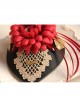 Fashion Female Elegant Retro Dinner Bride Red Flower White Lace Black Top Hat Hairpin