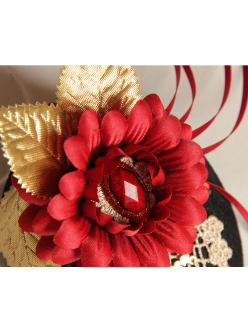 Fashion Female Elegant Retro Dinner Bride Red Flower White Lace Black Top Hat Hairpin