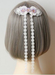 Palace Fashion Purple Flowers White Lace Tassels Wedding Dress Female Spring Hairpin