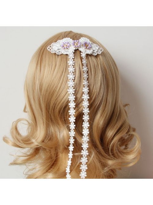 Palace Fashion Purple Flowers White Lace Tassels Wedding Dress Female Spring Hairpin