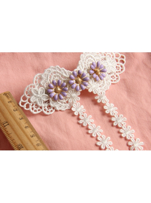 Palace Fashion Purple Flowers White Lace Tassels Wedding Dress Female Spring Hairpin